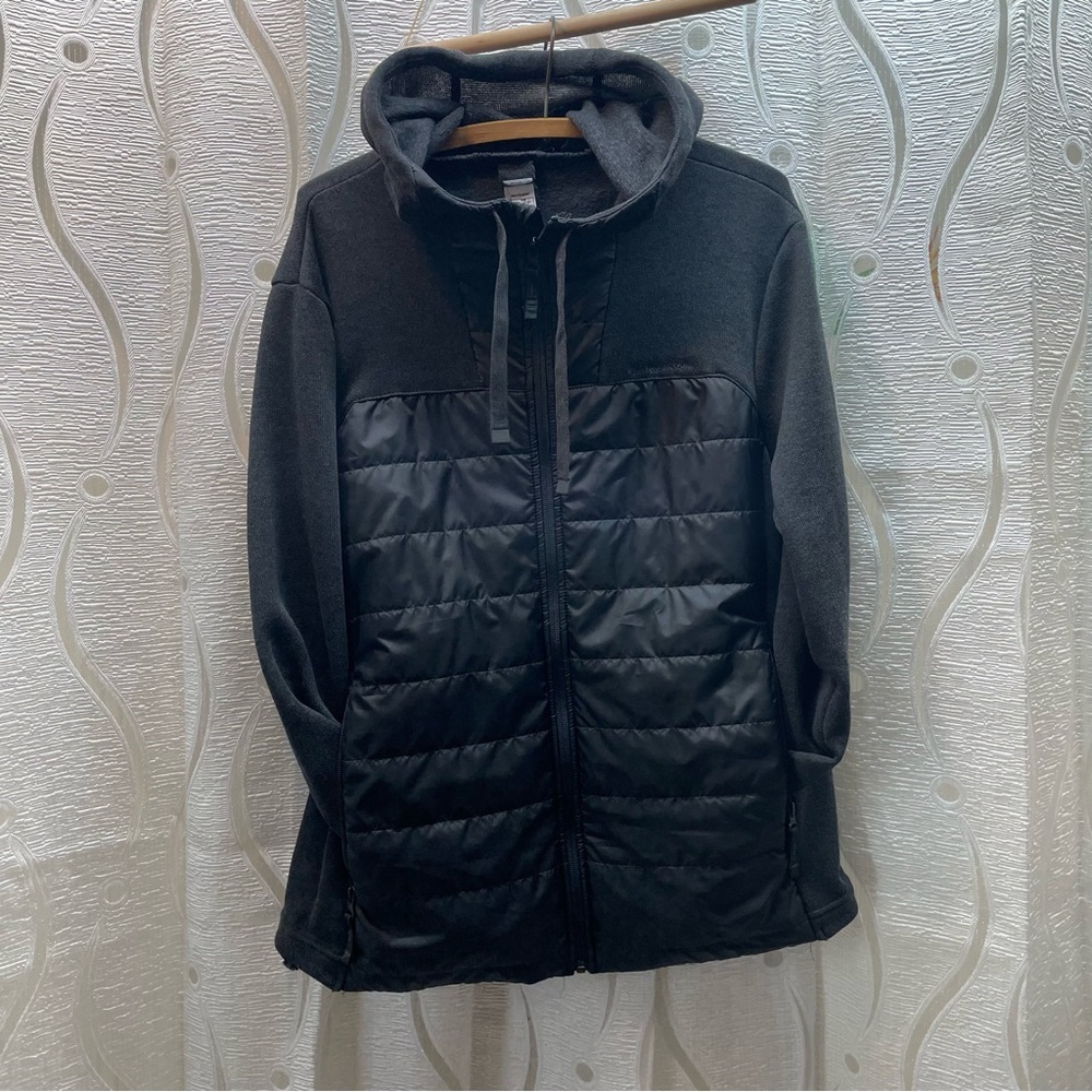 Decathlon Quechua‎ Hybrid Puffer Jacket Mens XL Black Grey Full Zip Hooded Coat - Picture 5 of 7
